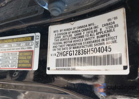 2006 Honda Civic Ex z USA, uszkodzony, nr VIN 2HGFG12836H504045